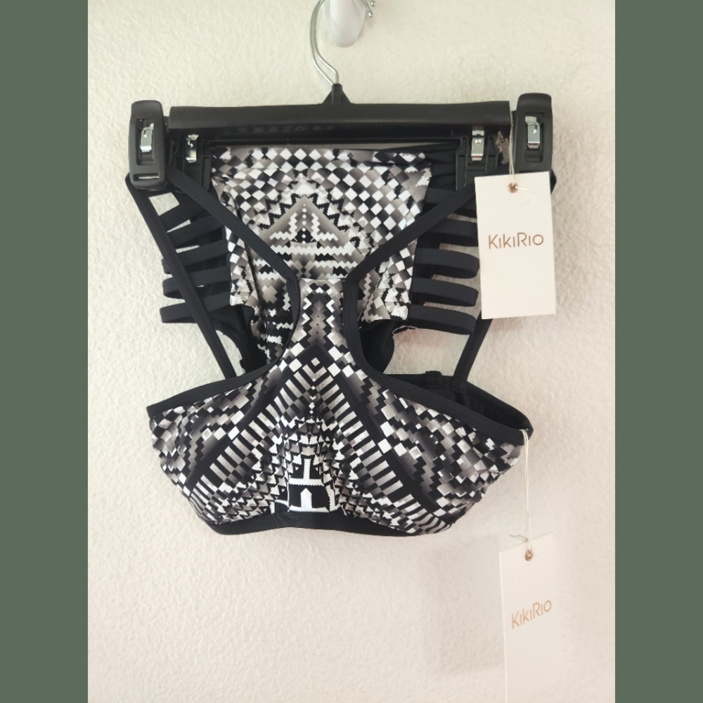 KikiRio New Black & White Print Two Piece Bikini Sz XS